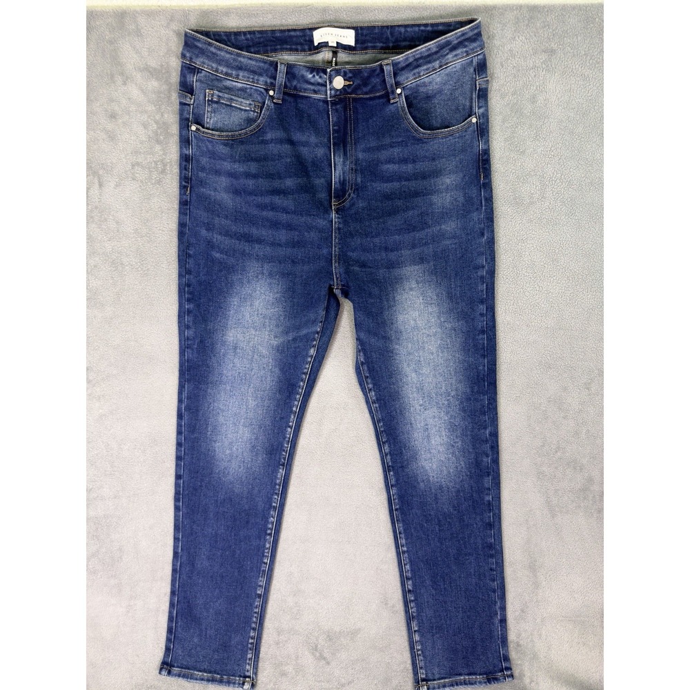Risen Jeans Womens 2XL Blue Dark Wash High Rise Relaxed Straight Stretch Denim